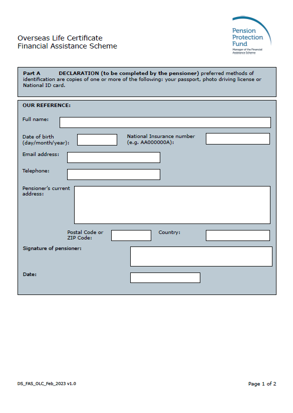 FAS Form: Overseas Life Certificate Form