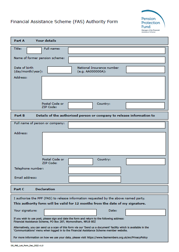 FAS Form: Letter of Authority form