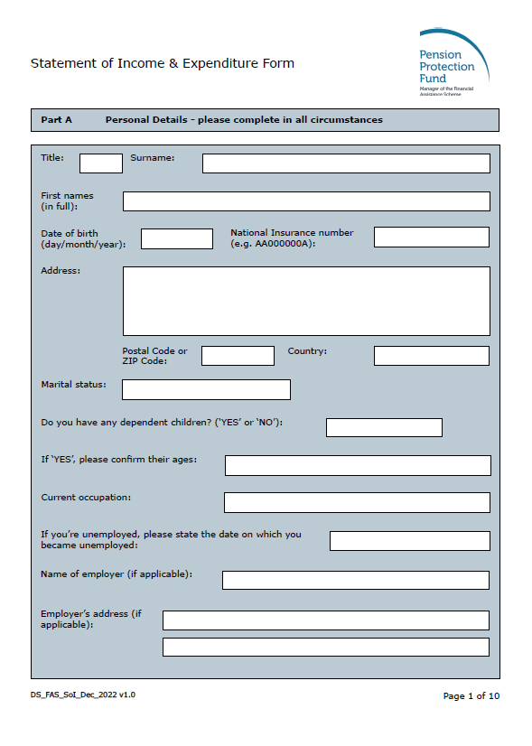 FAS Form: Statement of Income and Expenditure form